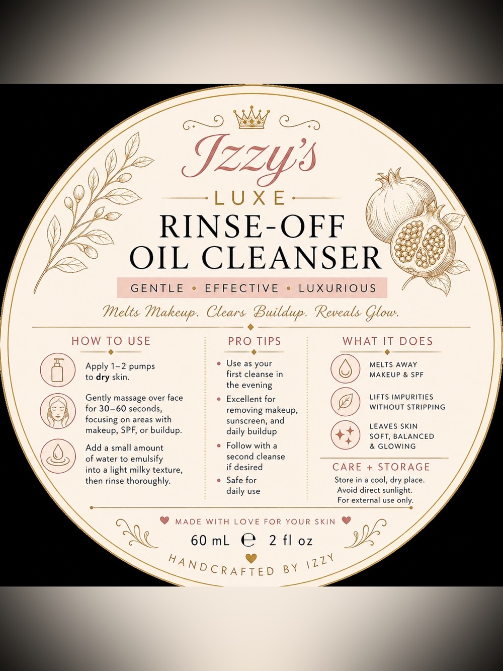 Izzy’s Luxury Oil Cleanser - 10 ML Sample - Handmade - Picture 2 of 3